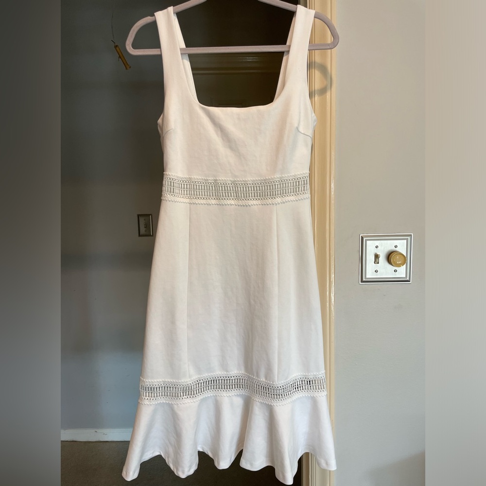 White Sleeveless Crochet Accent Dress